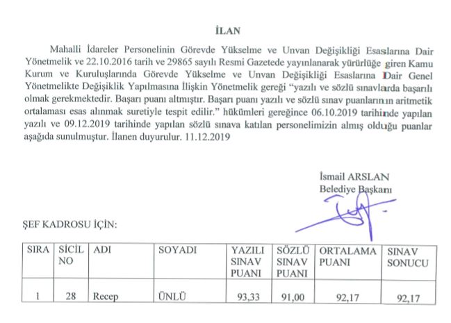 İLAN - Görevde Yükselme ve Ünvan Değişikliği