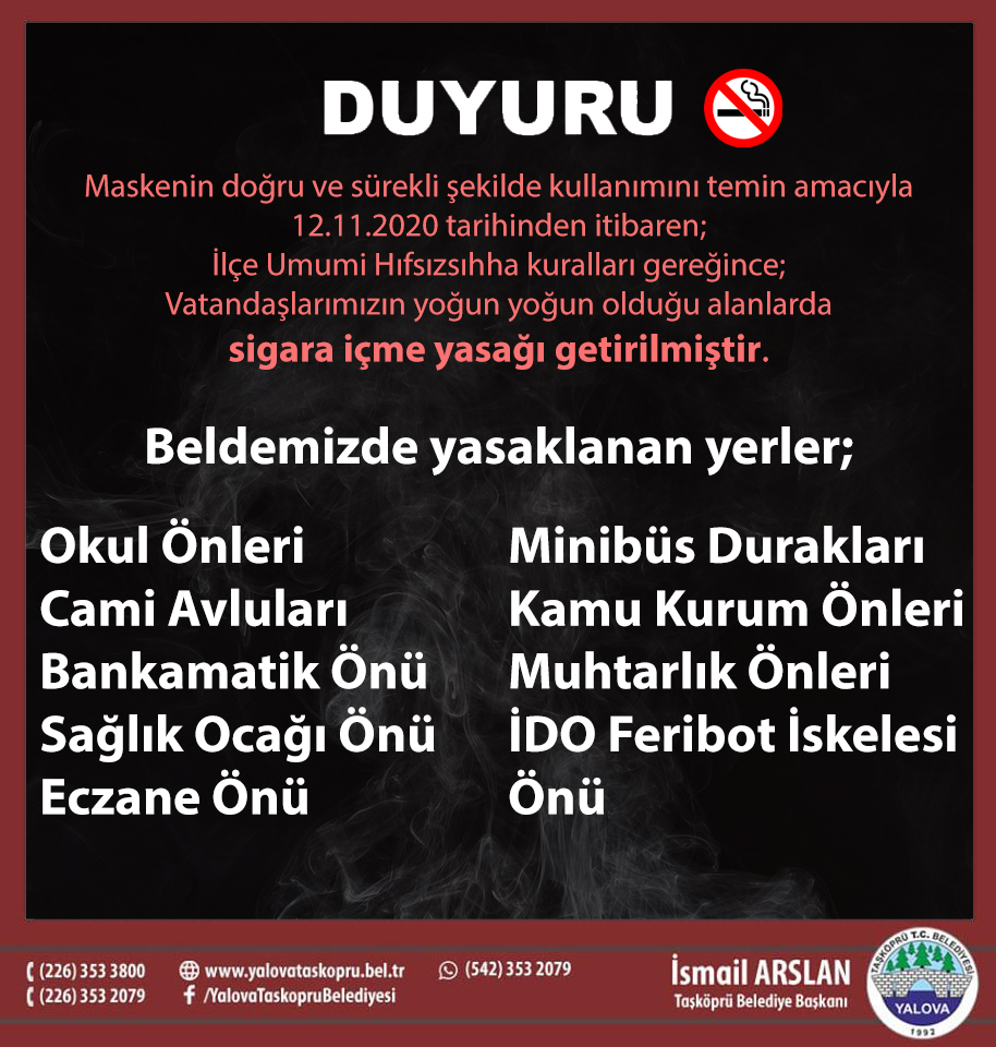 Beldemiz Genelinde Sigara İçme Kısıtlaması Uygulanan Yerler